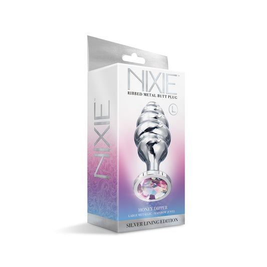 Nixie Ribbed Stainless Steel Butt Plug Honey Dipper Large | 810126930026 | Available at EroticWarehouse.com