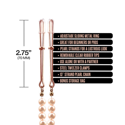 Nixie Adjustable Tweezer Clips With Pearls Rose Gold | 810126930057 | Available at EroticWarehouse.com