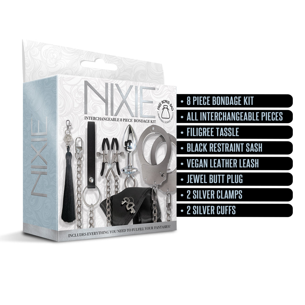 Nixie Interchangeable 8 Pc Bondage Kit Silver | 810126930071 | Available at EroticWarehouse.com