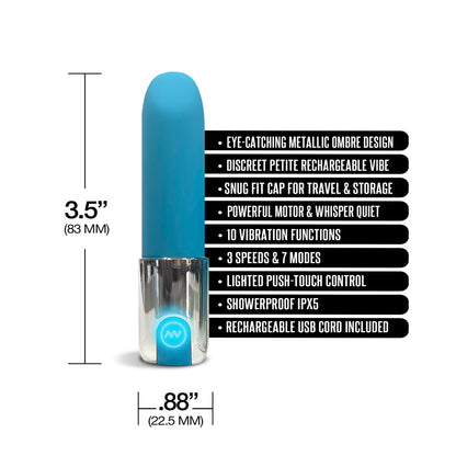 Nixie Smooch Rechargeable Lipstick Bullet Vibrator Blue Ombre | 810126930118 | Available at EroticWarehouse.com