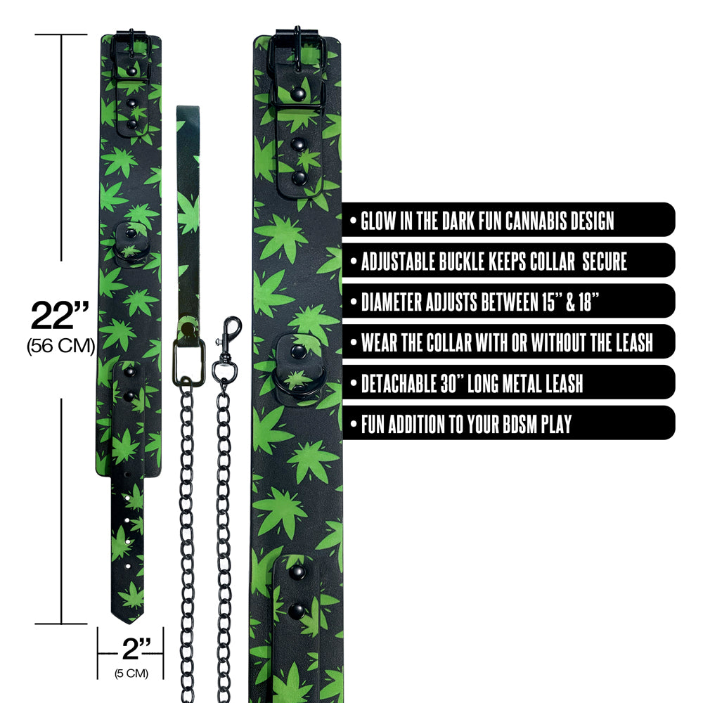 Stoner Vibes Chronic Collection Glow In The Dark Collar & Leash | 810126930187 | Available at EroticWarehouse.com