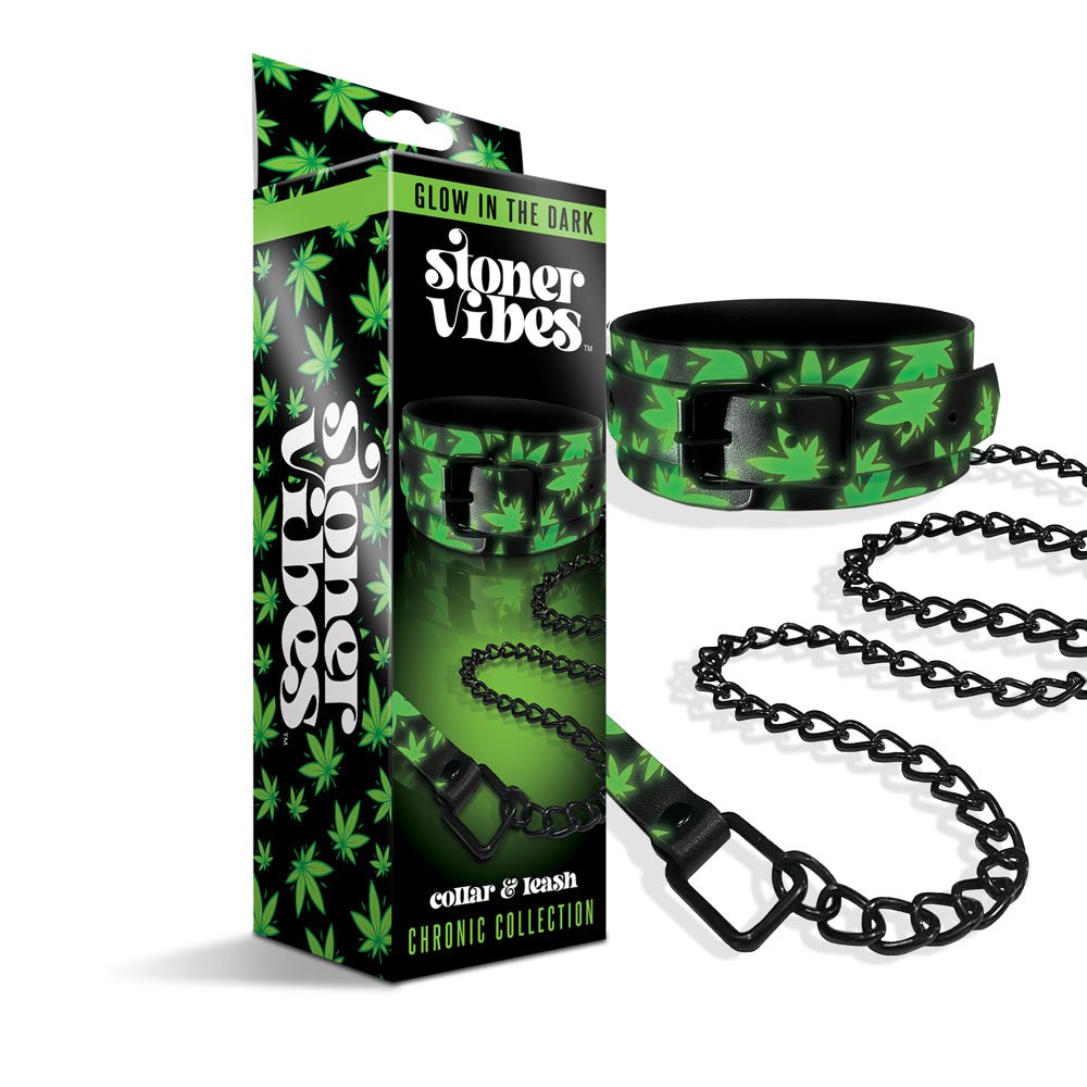 Stoner Vibes Chronic Collection Glow In The Dark Collar & Leash | 810126930187 | Available at EroticWarehouse.com