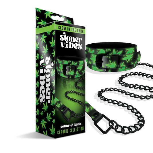 Stoner Vibes Chronic Collection Glow In The Dark Collar & Leash | 810126930187 | Available at EroticWarehouse.com