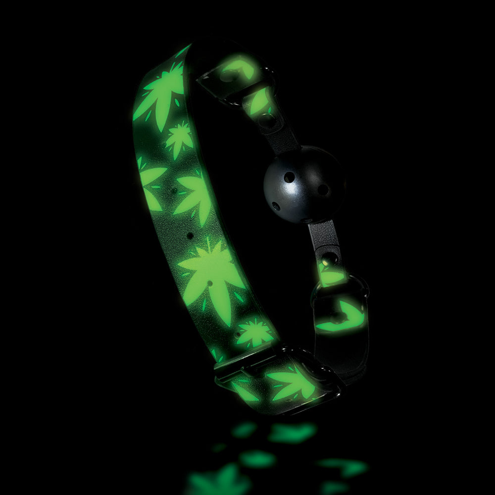 Stoner Vibes Chronic Collection Glow In The Dark Breathable Ball Gag | 810126930224 | Available at EroticWarehouse.com