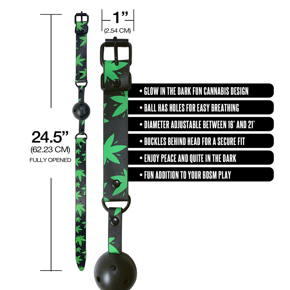 Stoner Vibes Chronic Collection Glow In The Dark Breathable Ball Gag | 810126930224 | Available at EroticWarehouse.com
