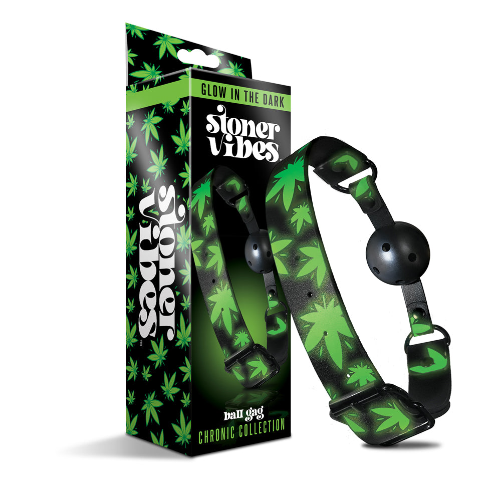 Stoner Vibes Chronic Collection Glow In The Dark Breathable Ball Gag | 810126930224 | Available at EroticWarehouse.com