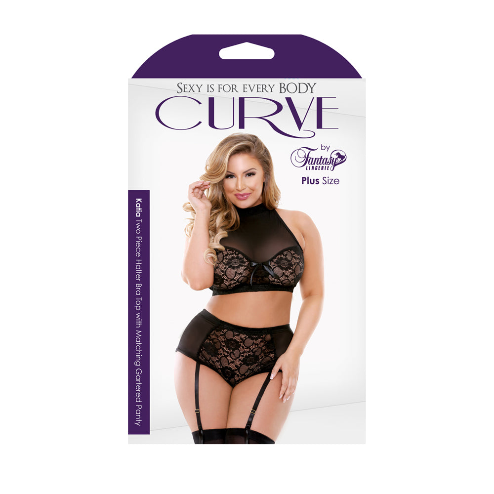 Katia Two Piece Halter Bra Top with Matching Gartered Panty - 1X/2X Boxed | 811432016336 | Available at EroticWarehouse.com