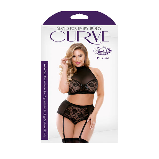 Katia Two Piece Halter Bra Top with Matching Gartered Panty - 3X/4X Boxed | 811432016343 | Available at EroticWarehouse.com