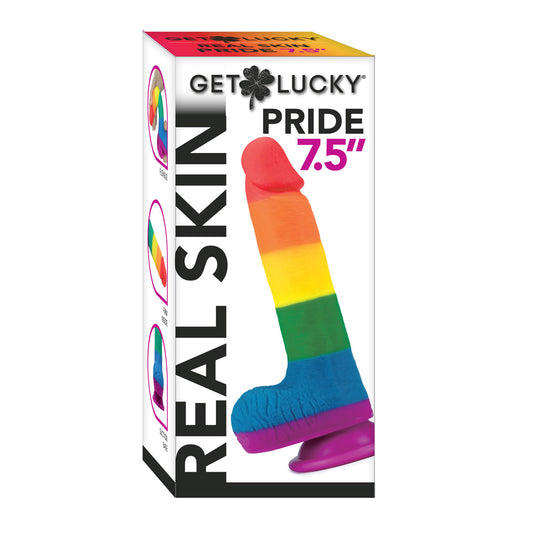 Get Lucky Real Skin 7.5" Pride Dildo Rainbow | 812024033014 | Available at EroticWarehouse.com