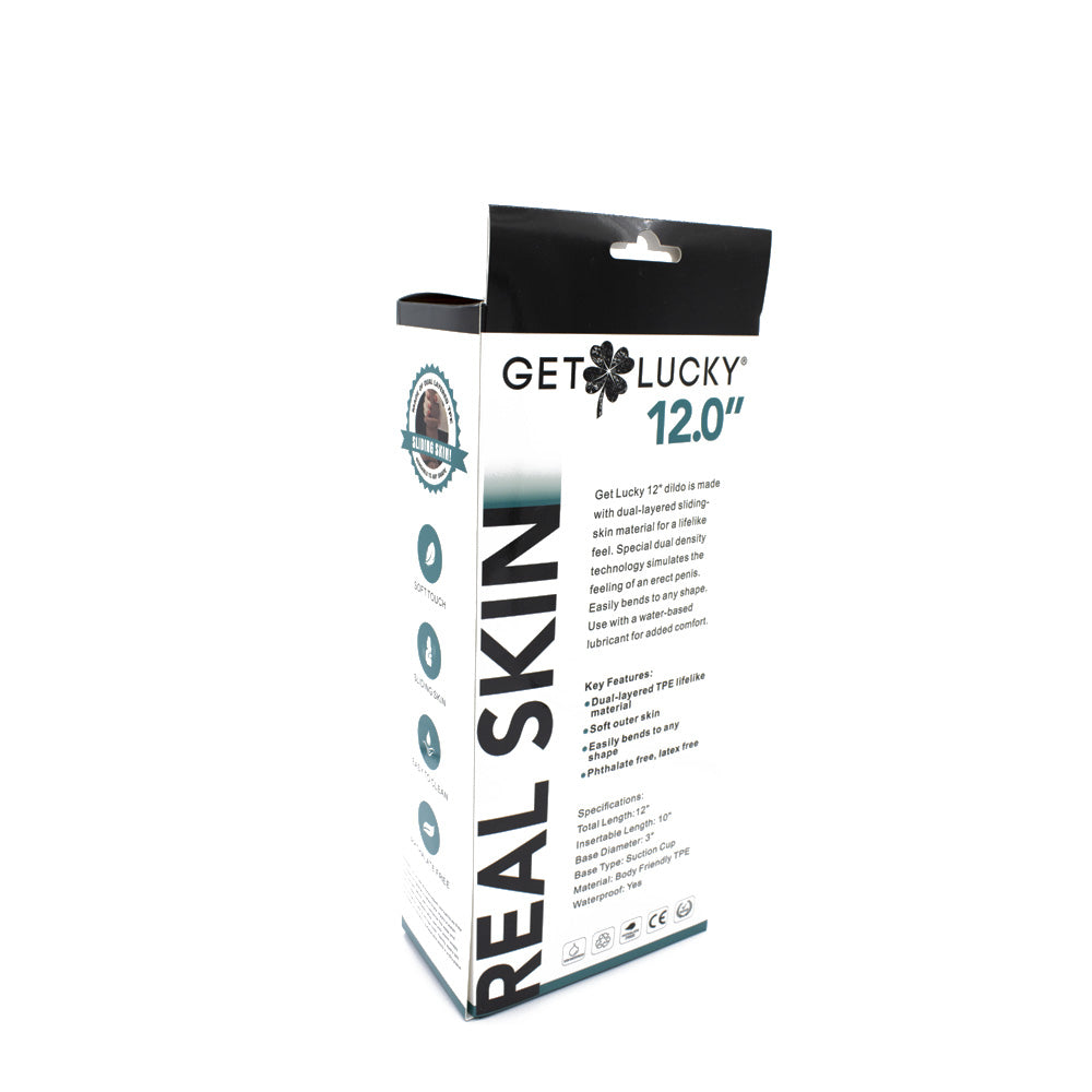 Get Lucky Real Skin 12" Dual Layer Dildo Light Brown | 812024033243 | Available at EroticWarehouse.com