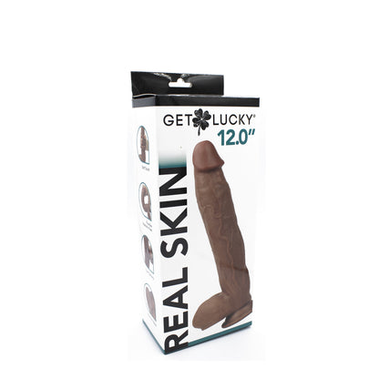 Get Lucky Real Skin 12" Dual Layer Dildo Light Brown | 812024033243 | Available at EroticWarehouse.com