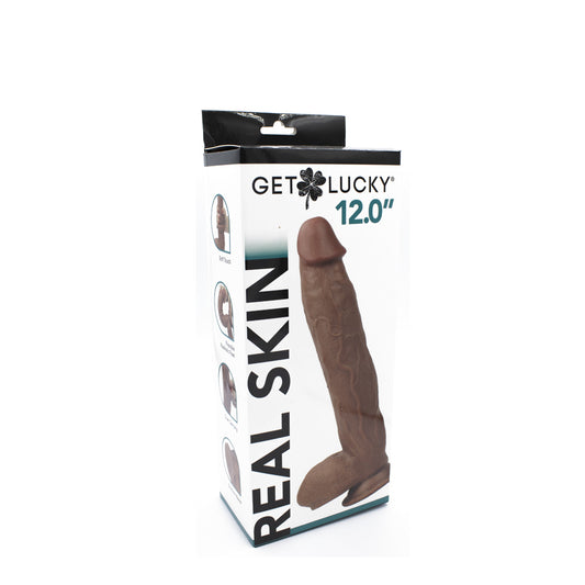 Get Lucky Real Skin 12" Dual Layer Dildo Light Brown | 812024033243 | Available at EroticWarehouse.com