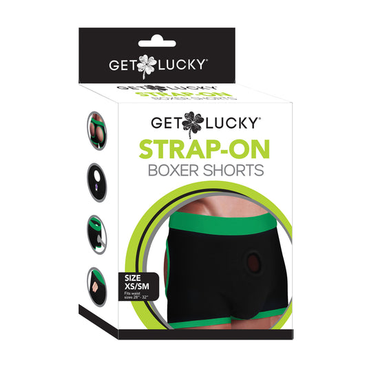 Get Lucky Strap-On Boxers Black/Green Xs/S | 812024034998 | Available at EroticWarehouse.com