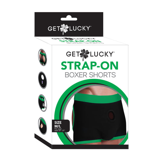 Get Lucky Strap-On Boxers Black/Green M/L | 812024035001 | Available at EroticWarehouse.com