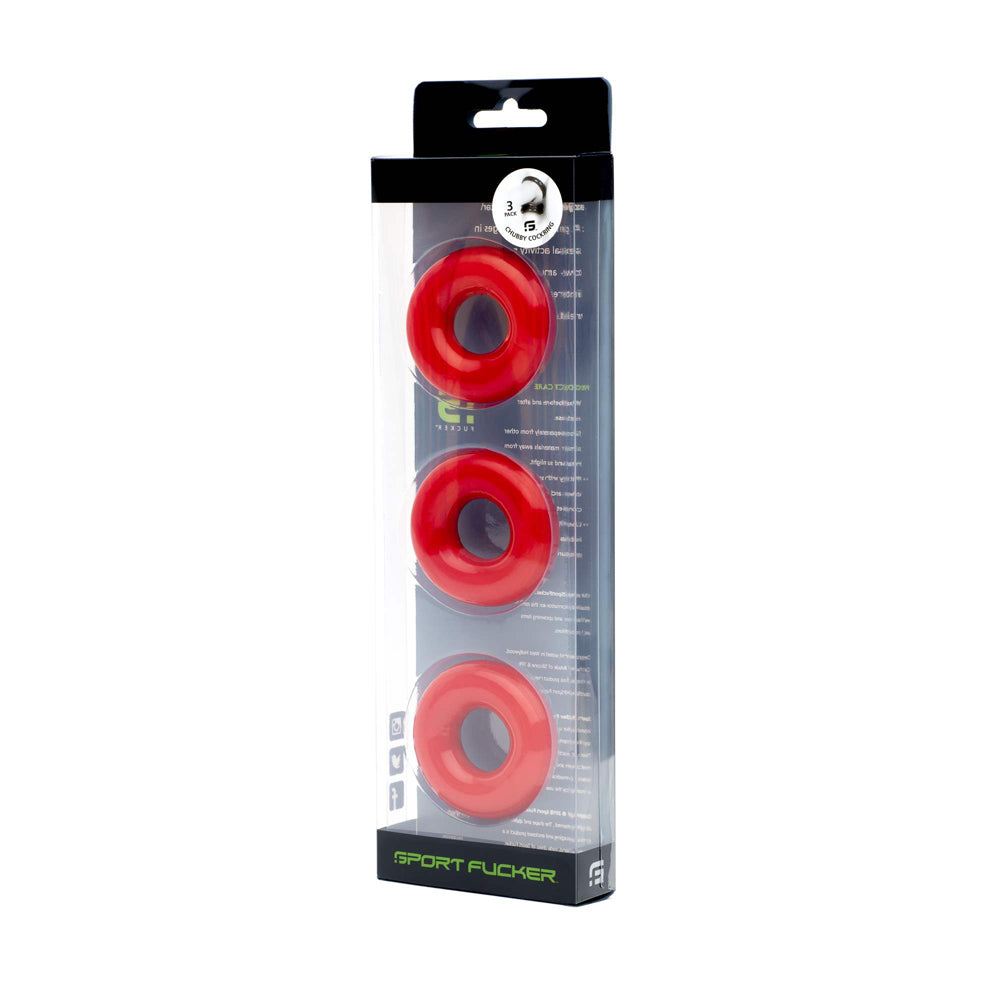 Sport Fucker Sf Rubber Cockring 3 Pack Red | 814137021650 | Available at EroticWarehouse.com