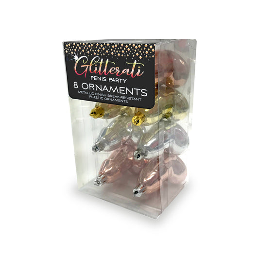 Glitterati Penis Metallic Ornaments 8Pk | 817717010815 | Available at EroticWarehouse.com