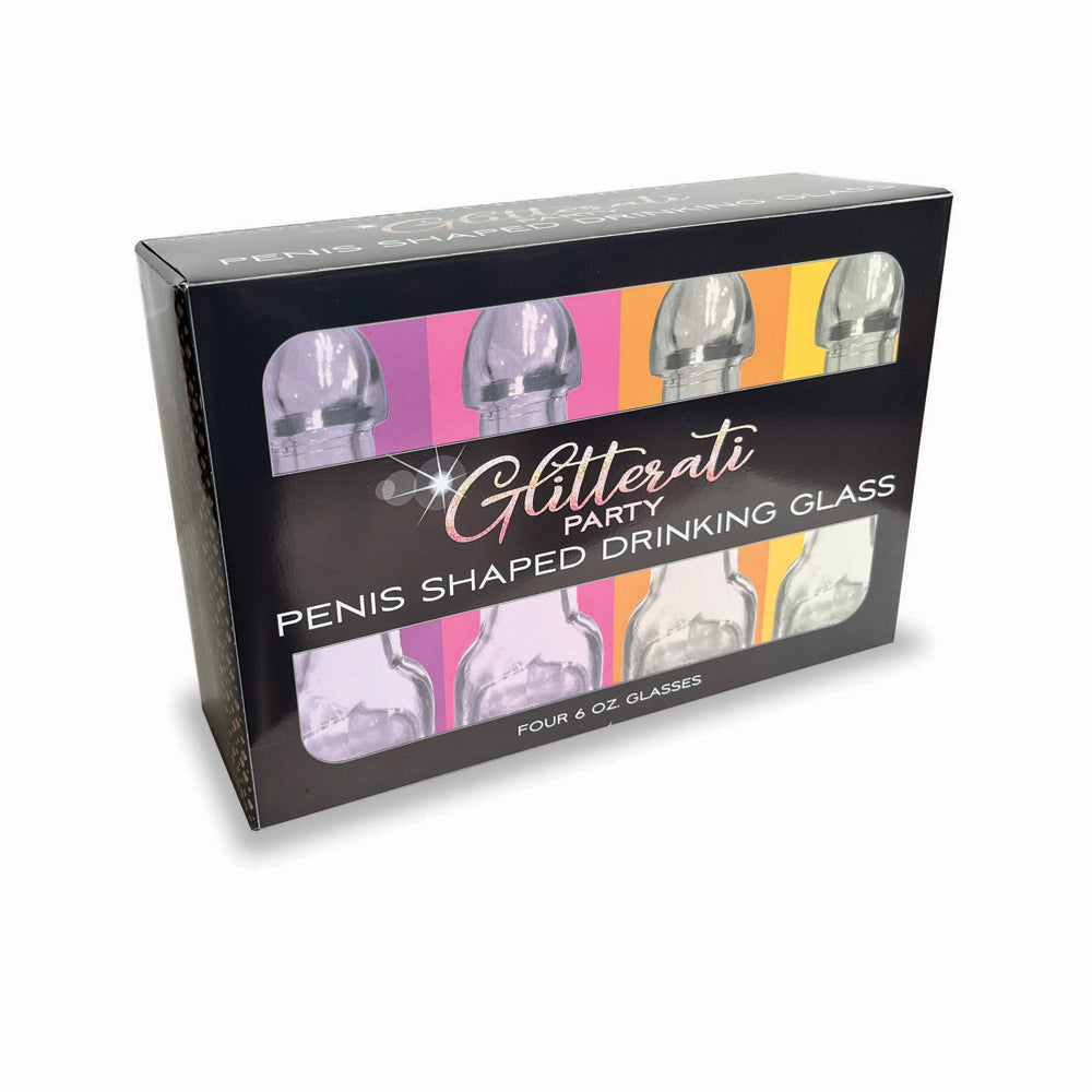 Glitterati Penis 6 oz. Drinking Glass 4 Pack | 817717011065 | Available at EroticWarehouse.com