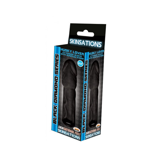 Skinsations Black Diamond Series Husky Lover Extension Sleeve With Scrotum Strap 6.5" | 818631030576 | Available at EroticWarehouse.com