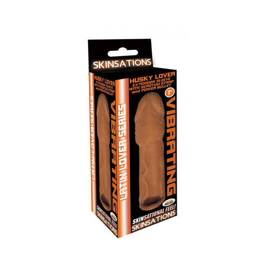 Skinsations Latin Lover Series Husky Lover Extension Sleeve With Power Bullet & Scrotum Strap 7" | 818631030590 | Available at EroticWarehouse.com