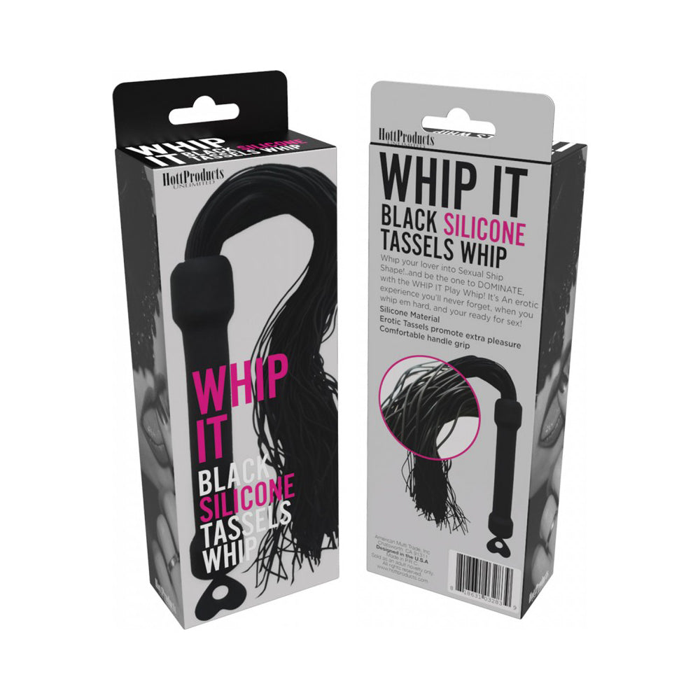 Whip It Black Pleasure Whip With Tassels | 818631032839 | Available at EroticWarehouse.com