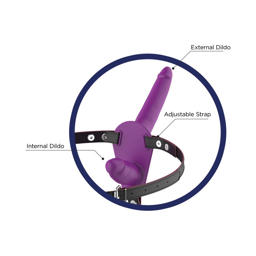 Stardust Double Dickin Dual Function Strap On With Harness Silicone Purple | 818631034765 | Available at EroticWarehouse.com
