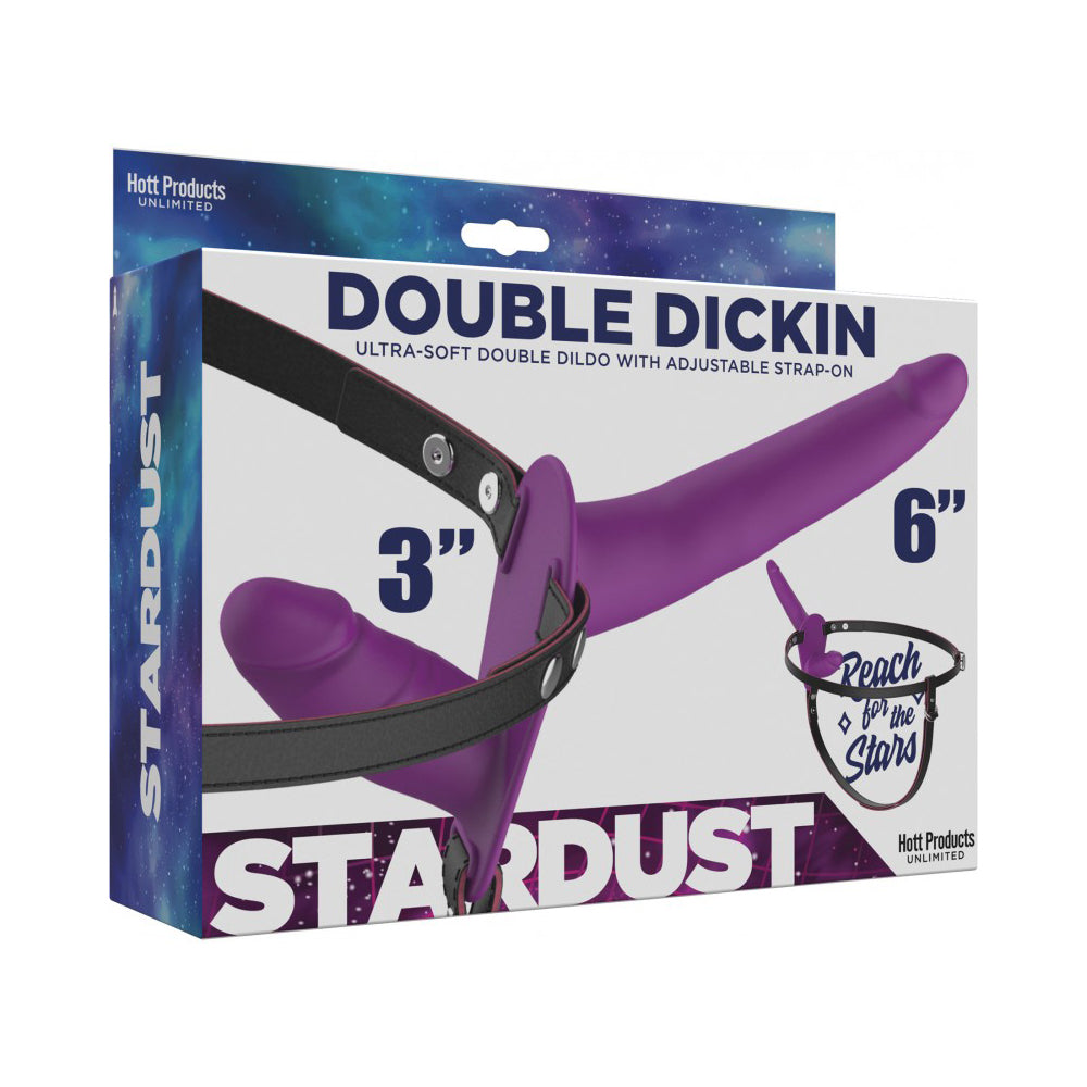 Stardust Double Dickin Dual Function Strap On With Harness Silicone Purple | 818631034765 | Available at EroticWarehouse.com