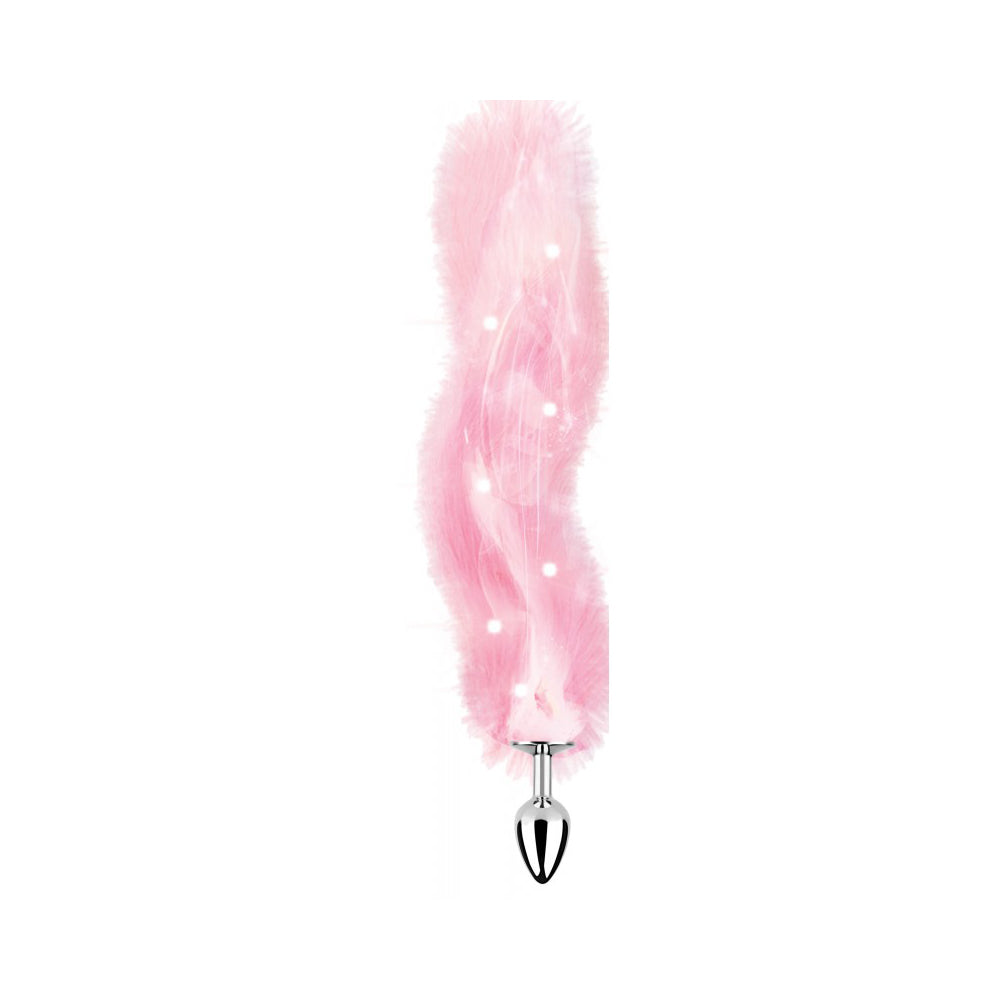 Foxy Tail Light Up Faux Fur Butt Plug With Multicolored Light Pattern Pink | 818631034802 | Available at EroticWarehouse.com