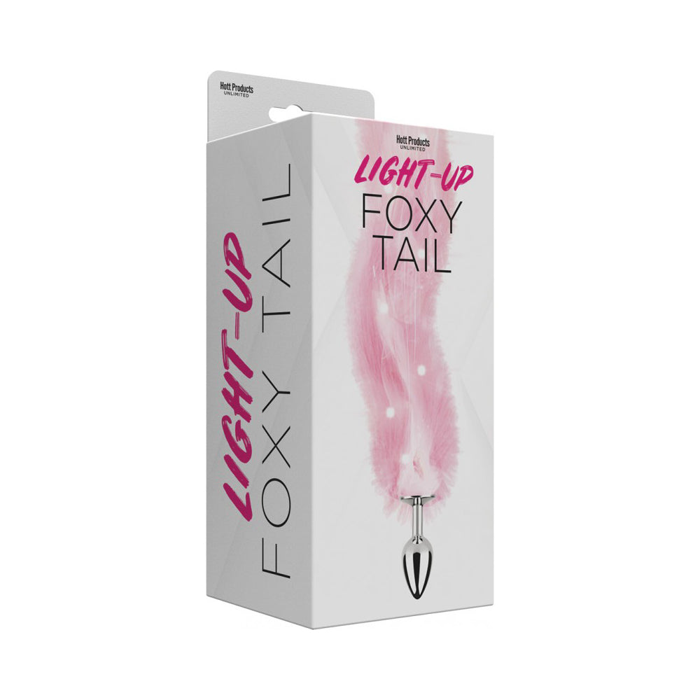 Foxy Tail Light Up Faux Fur Butt Plug With Multicolored Light Pattern Pink | 818631034802 | Available at EroticWarehouse.com