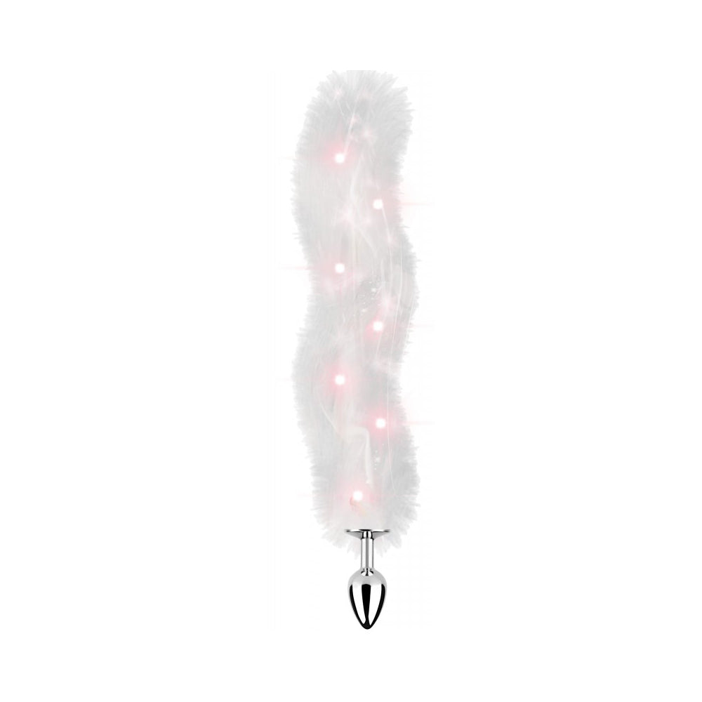Foxy Tail Light Up Faux Fur Butt Plug With Multicolored Light Pattern White | 818631034819 | Available at EroticWarehouse.com