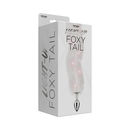 Foxy Tail Light Up Faux Fur Butt Plug With Multicolored Light Pattern White | 818631034819 | Available at EroticWarehouse.com