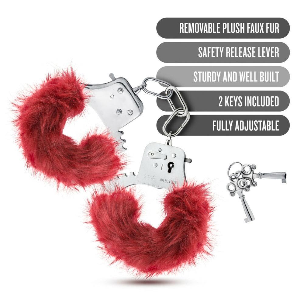 Temptasia Plush Fur Cuffs Burgundy | 819835020042 | Available at EroticWarehouse.com
