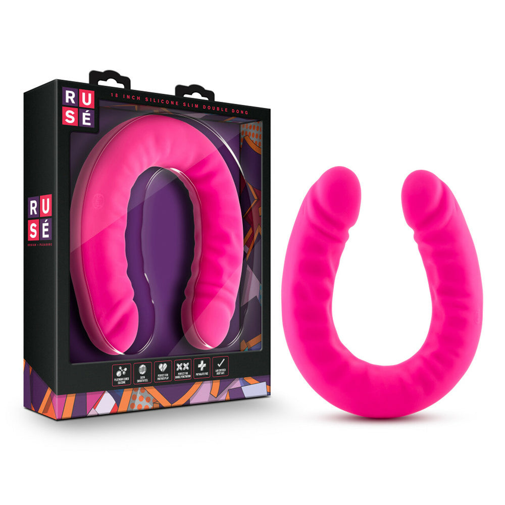Ruse 18" Silicone Slim Double Dong Hot Pink | 819835021599 | Available at EroticWarehouse.com