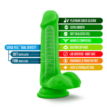 Neo Elite 6" Silicone Dual Density Cock With Balls Neon Green | 819835022152 | Available at EroticWarehouse.com