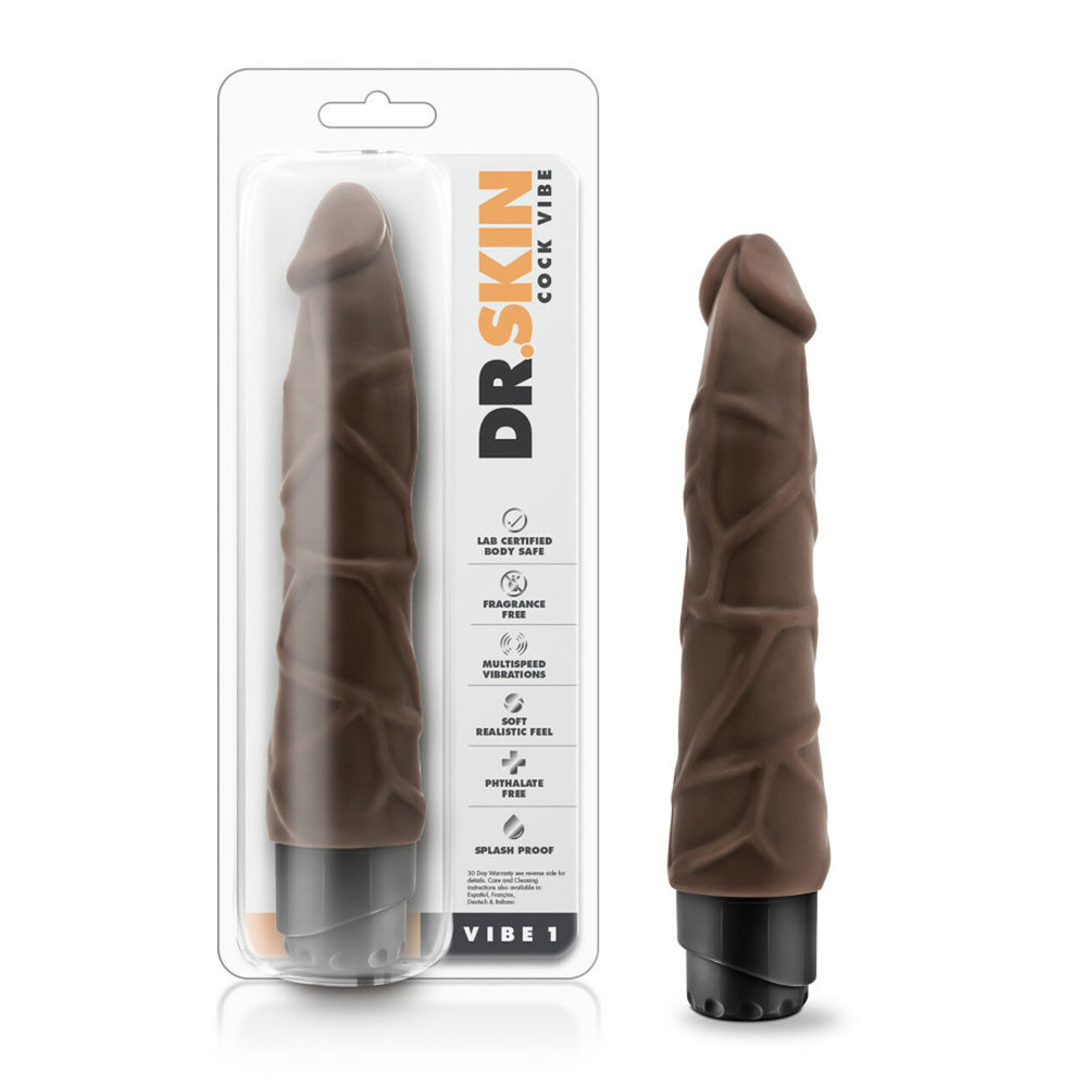 Dr. Skin Cock Vibe 1 9" Vibrating Cock Chocolate | 819835022268 | Available at EroticWarehouse.com
