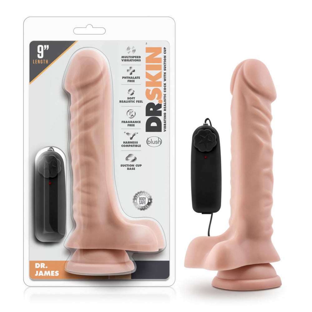 Dr. Skin Dr. James 9" Vibrating Cock With Suction Cup Vanilla | 819835022398 | Available at EroticWarehouse.com