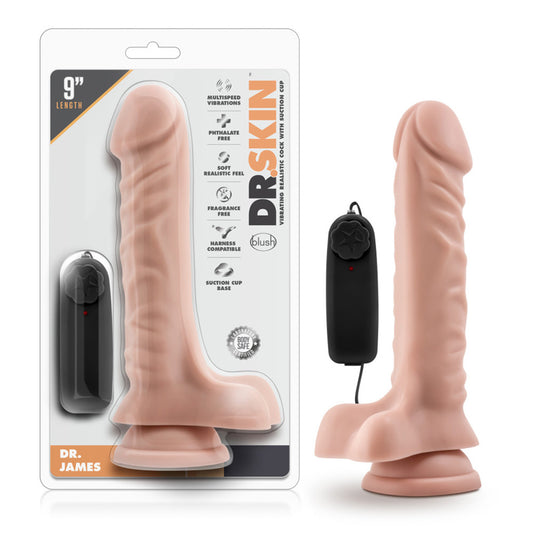 Dr. Skin Dr. James 9" Vibrating Cock With Suction Cup Vanilla | 819835022398 | Available at EroticWarehouse.com