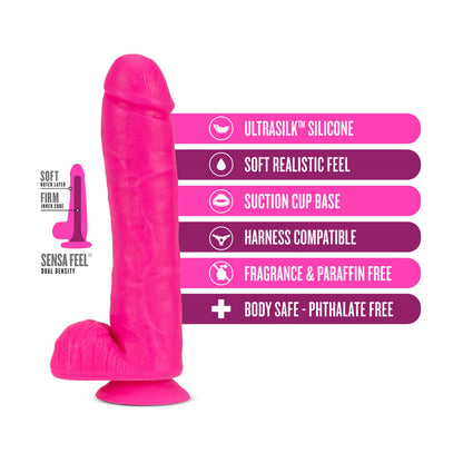 Neo Elite 11" Silicone Dual Density Cock With Balls Neon Pink | 819835024552 | Available at EroticWarehouse.com