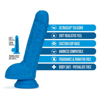 Neo Elite 9'' Silicone Dual Density Cock With Balls Neon Blue | 819835024590 | Available at EroticWarehouse.com