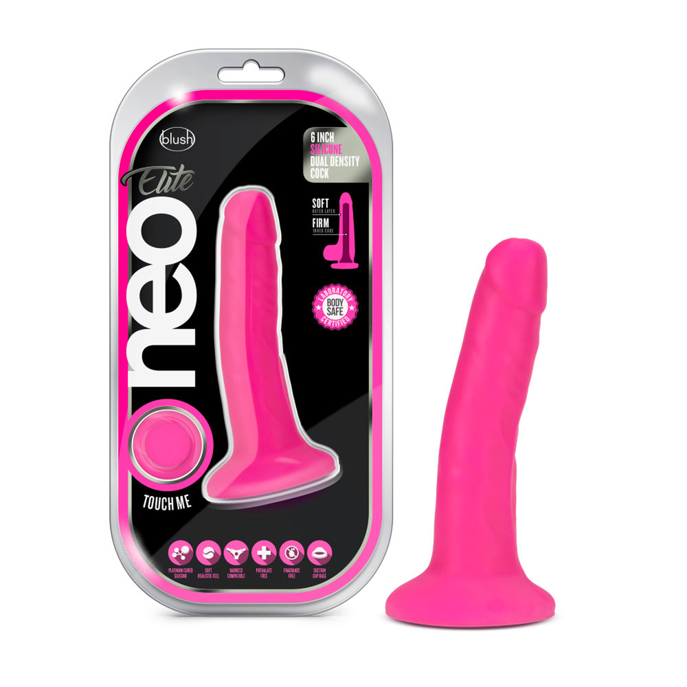 Neo Elite 6" Silicone Dual Density Cock Neon Pink | 819835024842 | Available at EroticWarehouse.com