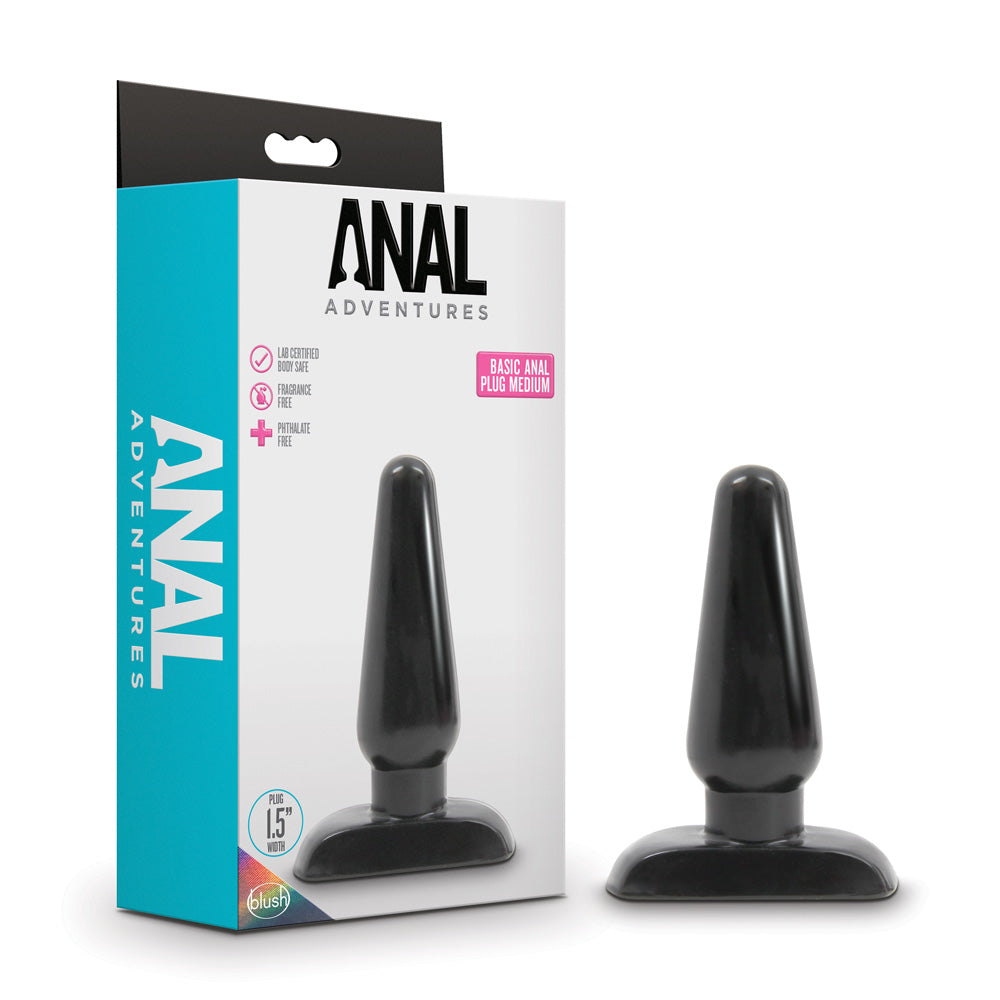 Anal Adventures Basic Anal Plug Medium Black | 819835024989 | Available at EroticWarehouse.com