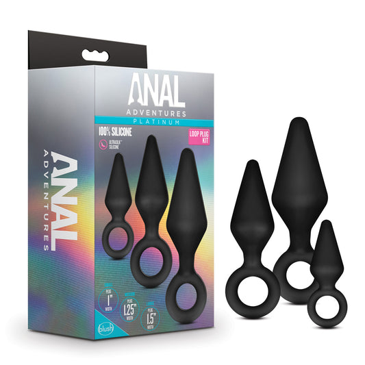 Anal Adventures Platinum Silicone Loop Plug Kit Black | 819835025139 | Available at EroticWarehouse.com