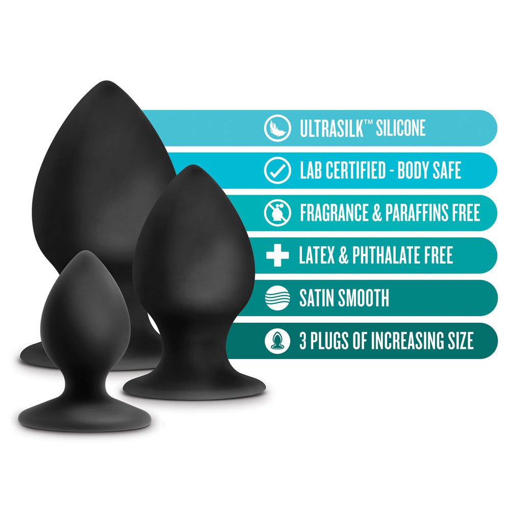 Anal Adventures Platinum Silicone Anal Stout Plug Kit Black | 819835025153 | Available at EroticWarehouse.com