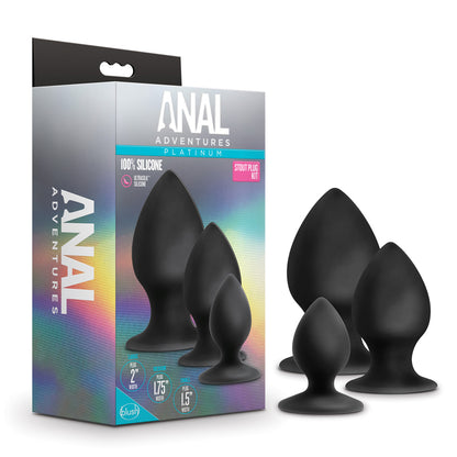 Anal Adventures Platinum Silicone Anal Stout Plug Kit Black | 819835025153 | Available at EroticWarehouse.com