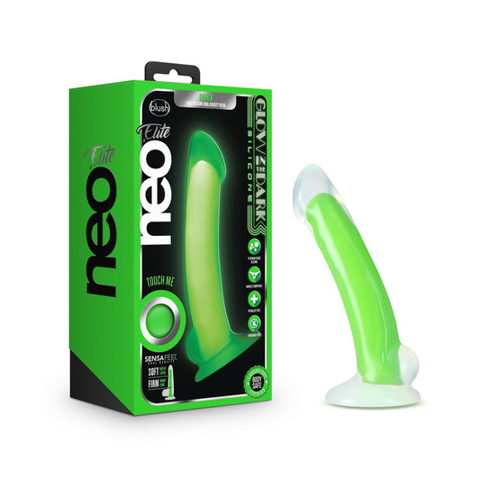 Neo Elite Glow In The Dark Omnia 7" Silicone Dual Density Dildo Neon Green | 819835025214 | Available at EroticWarehouse.com