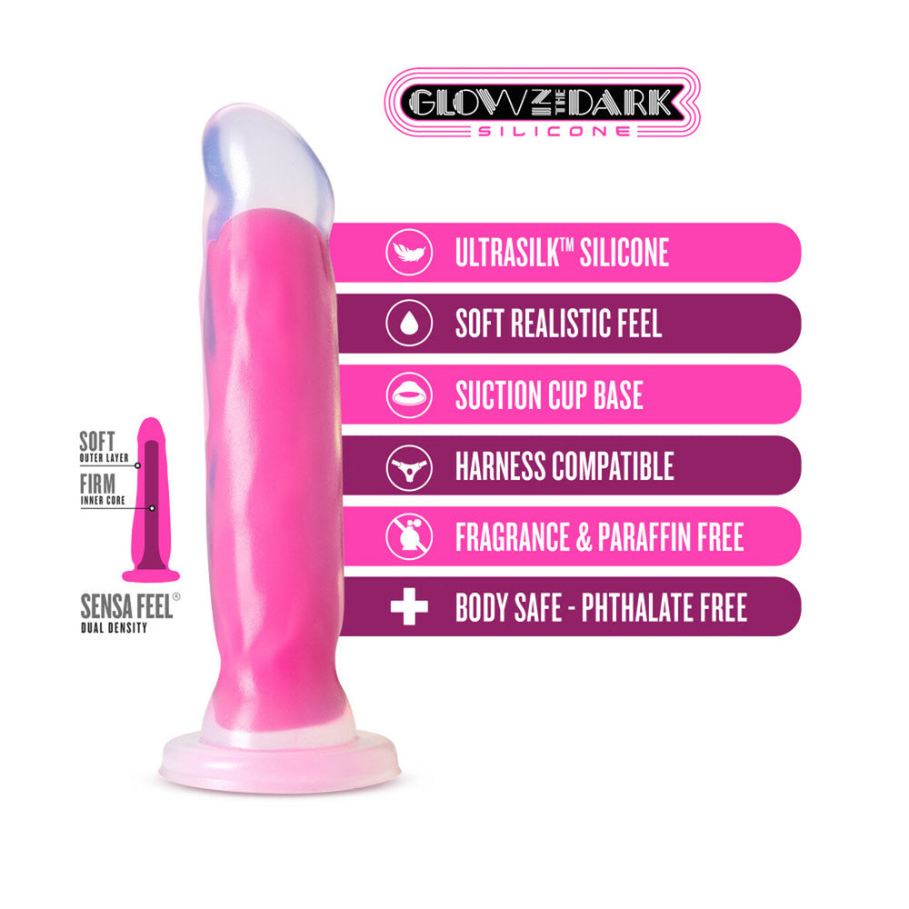 Neo Elite Glow In The Dark Marquee 8" Silicone Dual Density Dildo Neon Pink | 819835025221 | Available at EroticWarehouse.com