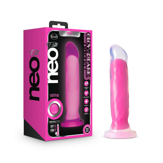Neo Elite Glow In The Dark Marquee 8" Silicone Dual Density Dildo Neon Pink | 819835025221 | Available at EroticWarehouse.com