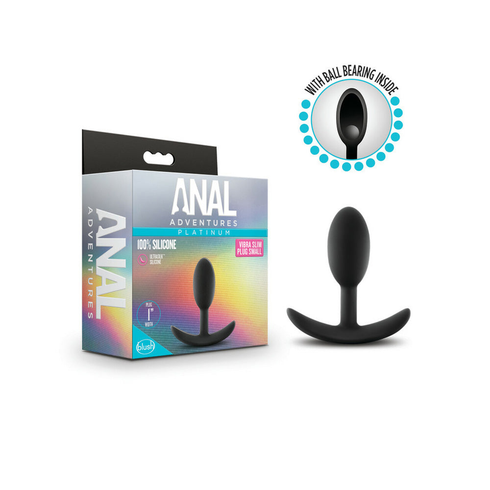 Anal Adventures Platinum Silicone Vibra Slim Plug Small Black | 819835026464 | Available at EroticWarehouse.com