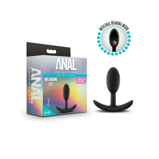 Anal Adventures Platinum Silicone Vibra Slim Plug Small Black | 819835026464 | Available at EroticWarehouse.com