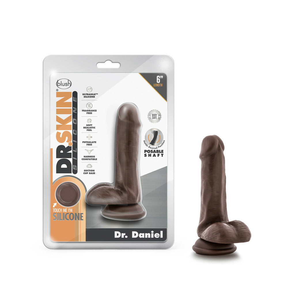 Dr. Skin Silicone Dr. Daniel 6" Dildo With Suction Cup Chocolate | 819835026686 | Available at EroticWarehouse.com