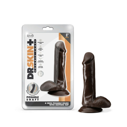 Dr. Skin Plus 6" Posable Dildo With Balls Chocolate | 819835027683 | Available at EroticWarehouse.com